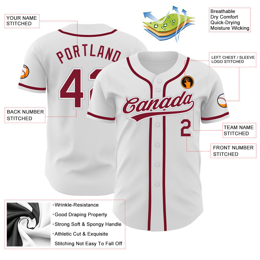 Custom White Crimson-Gray Authentic Baseball Jersey baseball jersey product view 3