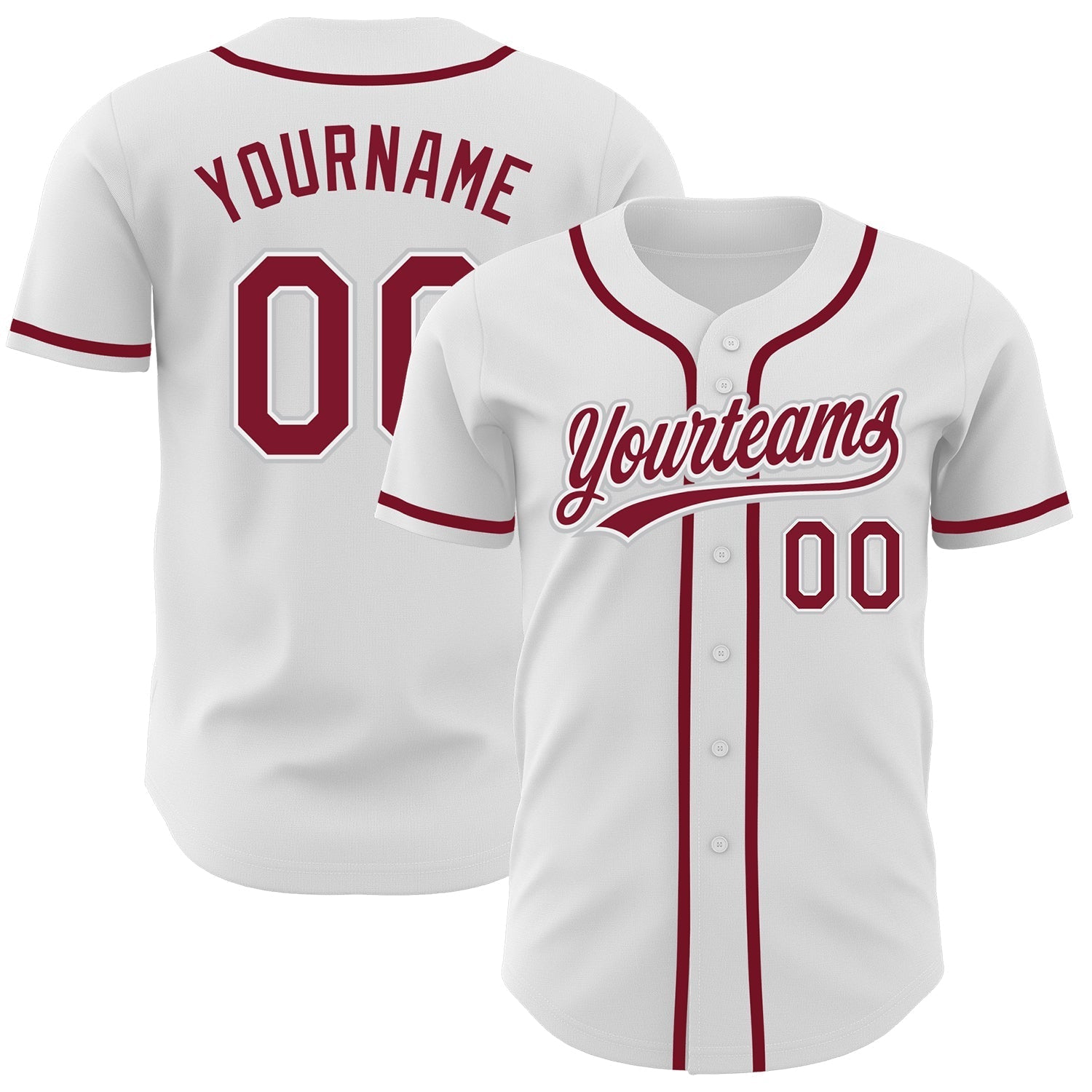 Custom White Crimson-Gray Authentic Baseball Jersey baseball jersey product view 1