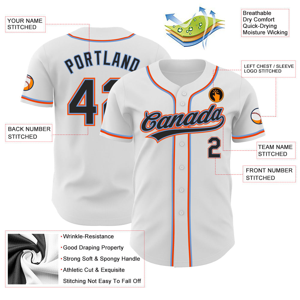 Custom White Black Powder Blue-Orange Authentic Baseball Jersey baseball jersey product view 3