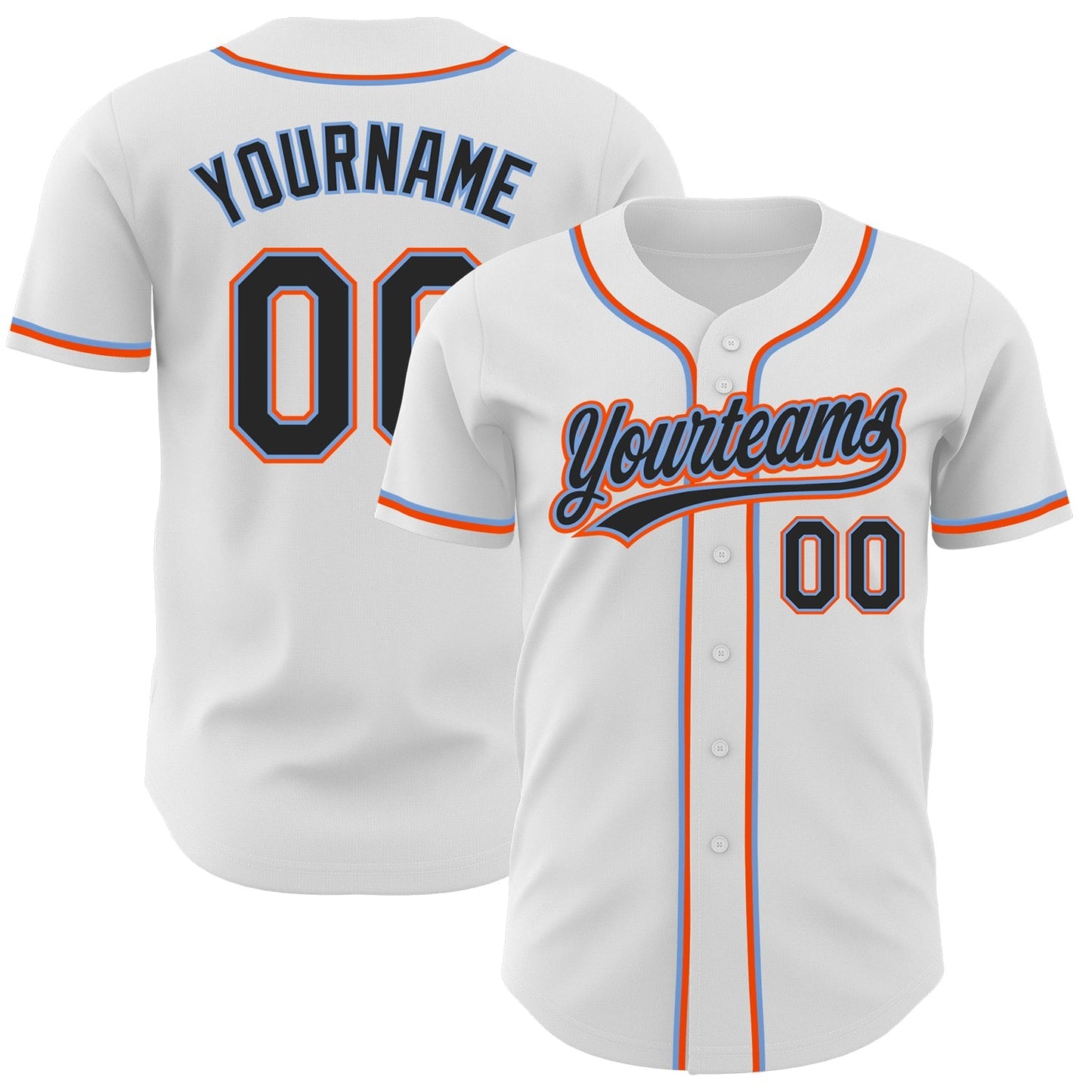 Custom White Black Powder Blue-Orange Authentic Baseball Jersey baseball jersey product view 1