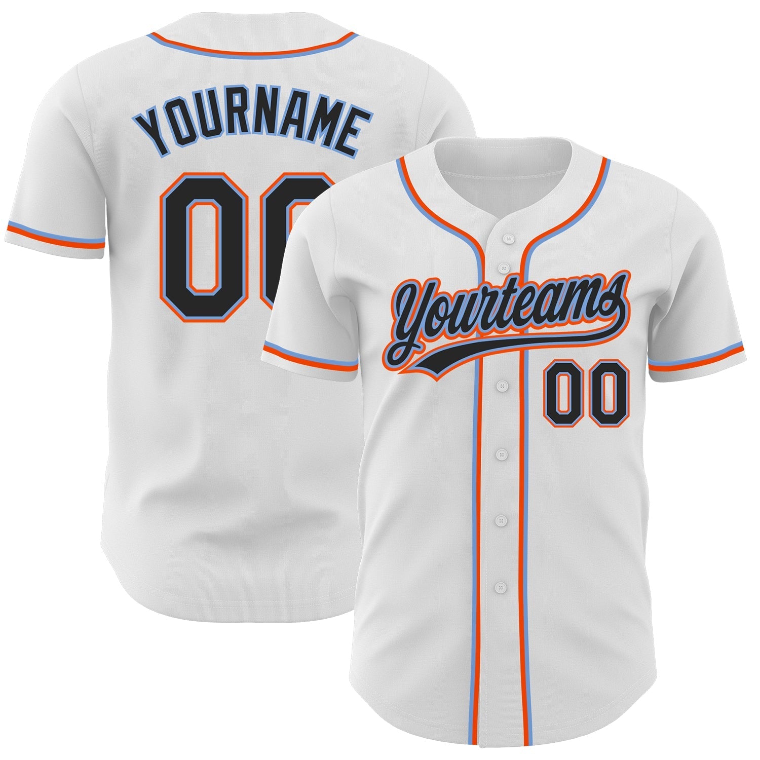 Custom White Black Powder Blue-Orange Authentic Baseball Jersey baseball jersey product view 1