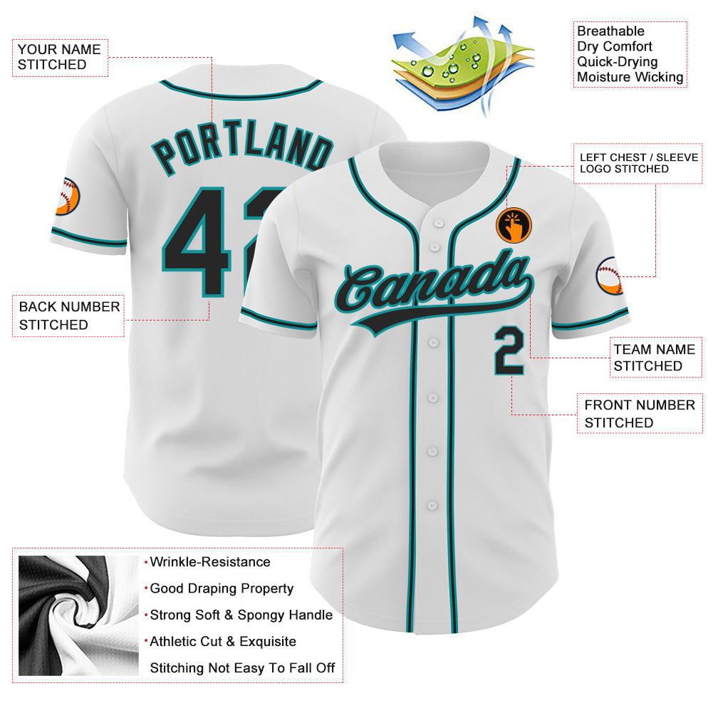 Custom White Black-Teal Authentic Baseball Jersey baseball jersey product view 3