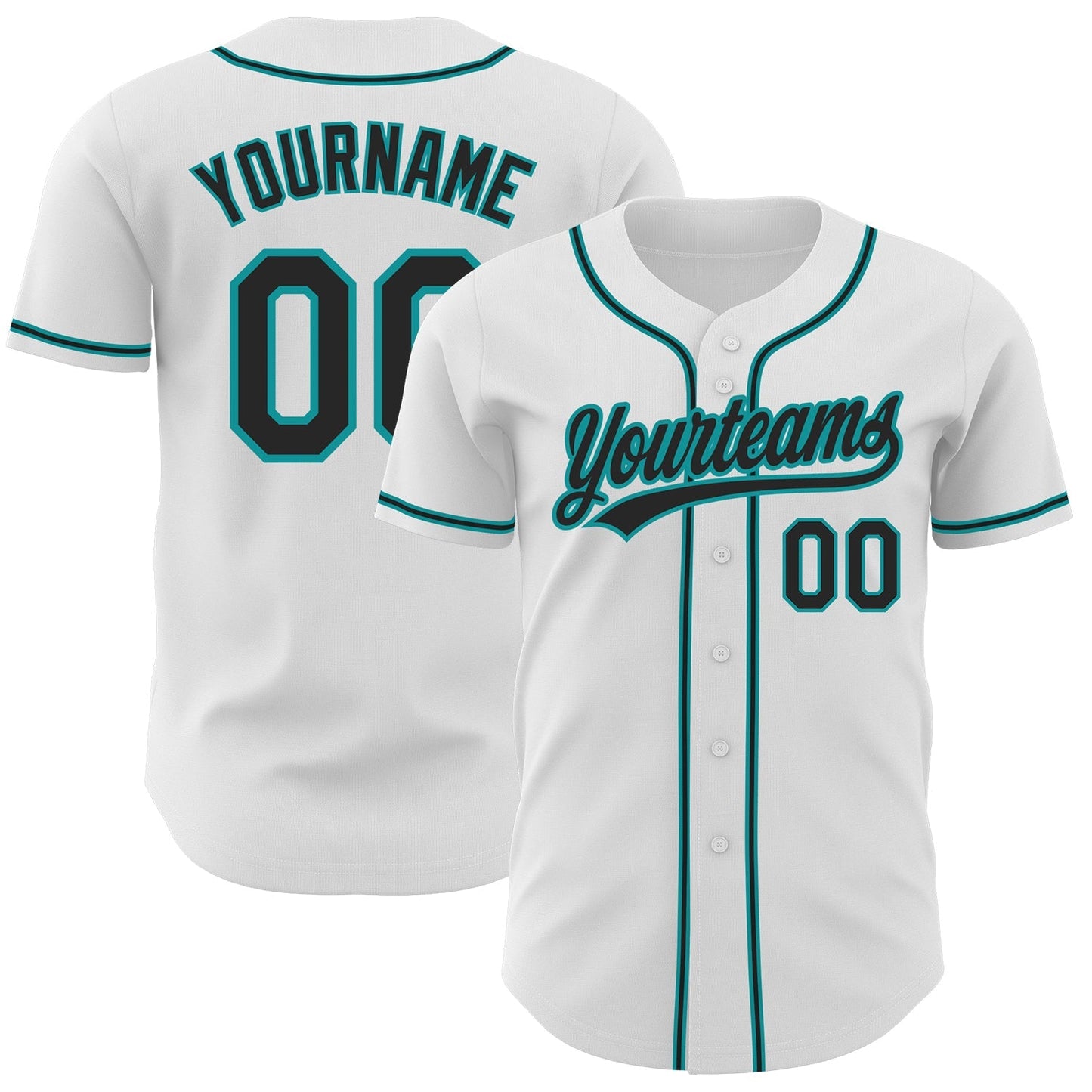 Custom White Black-Teal Authentic Baseball Jersey baseball jersey product view 1