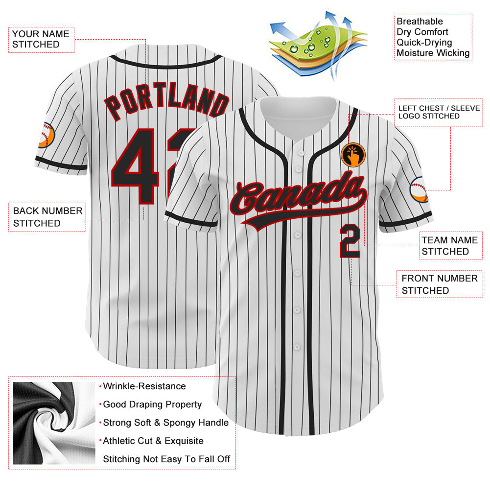 Custom White Black Pinstripe Black-Red Authentic Baseball Jersey baseball jersey product view 3