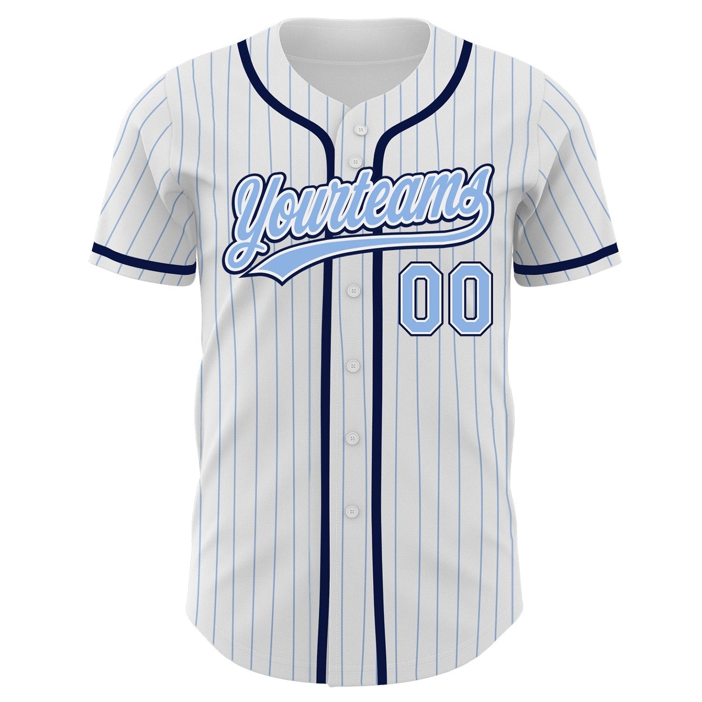 Custom White Light Blue Pinstripe Light Blue-Navy Authentic Baseball Jersey baseball jersey product view 2