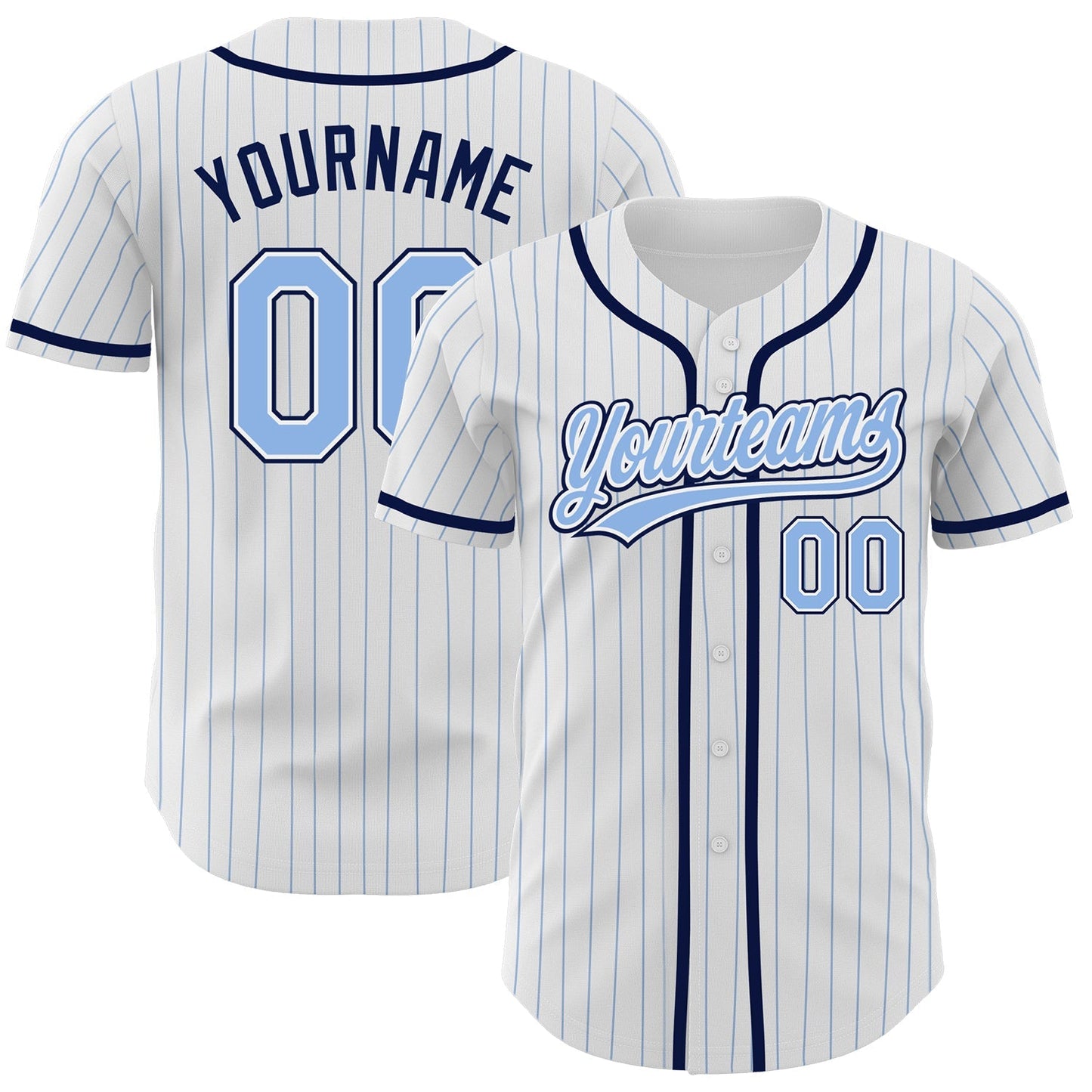 Custom White Light Blue Pinstripe Light Blue-Navy Authentic Baseball Jersey baseball jersey product view 1