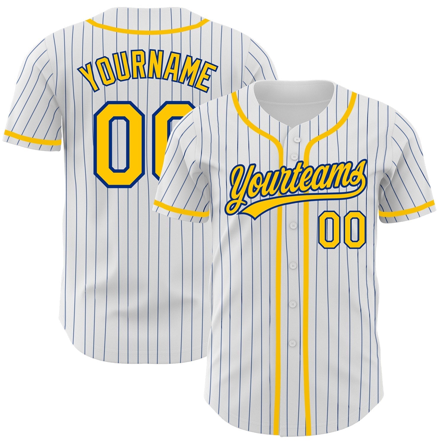 Custom White Royal Pinstripe Gold Authentic Baseball Jersey baseball jersey product view 1
