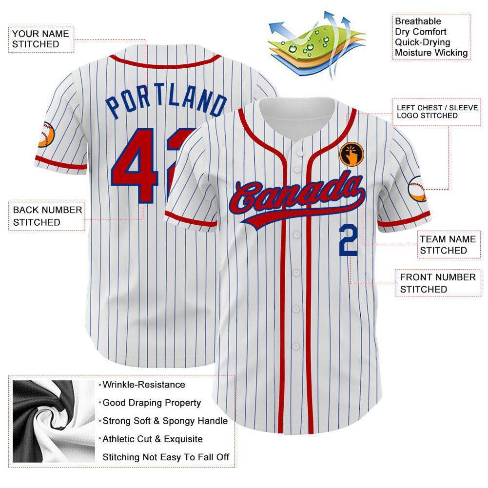 Custom White Royal Pinstripe Red Authentic Baseball Jersey baseball jersey product view 3