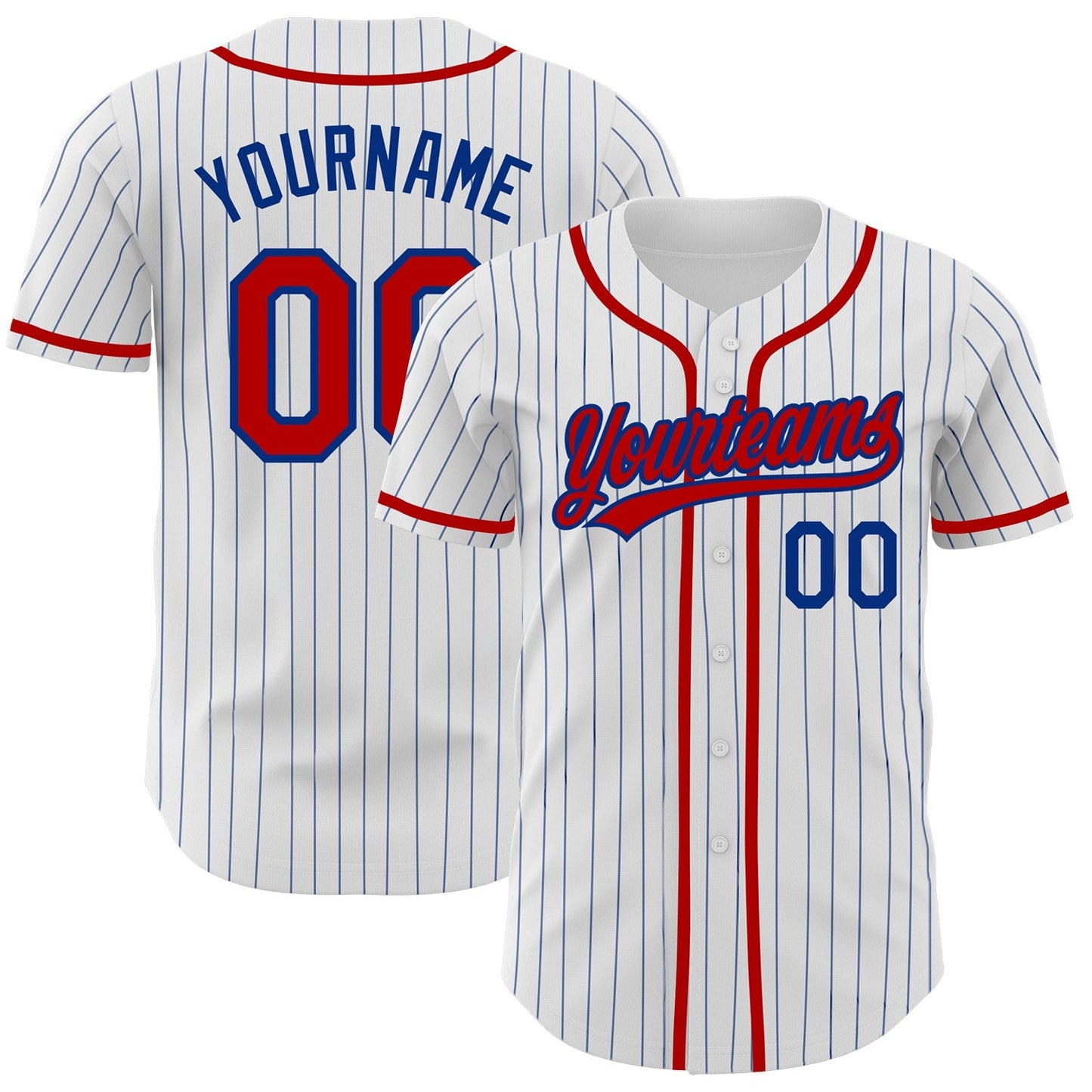 Custom White Royal Pinstripe Red Authentic Baseball Jersey baseball jersey product view 1