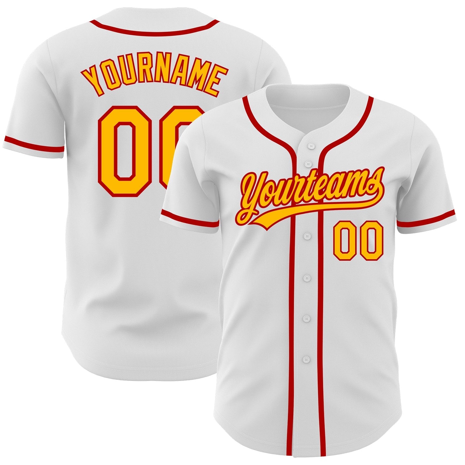 Custom White Gold-Red Authentic Baseball Jersey baseball jersey product view 1