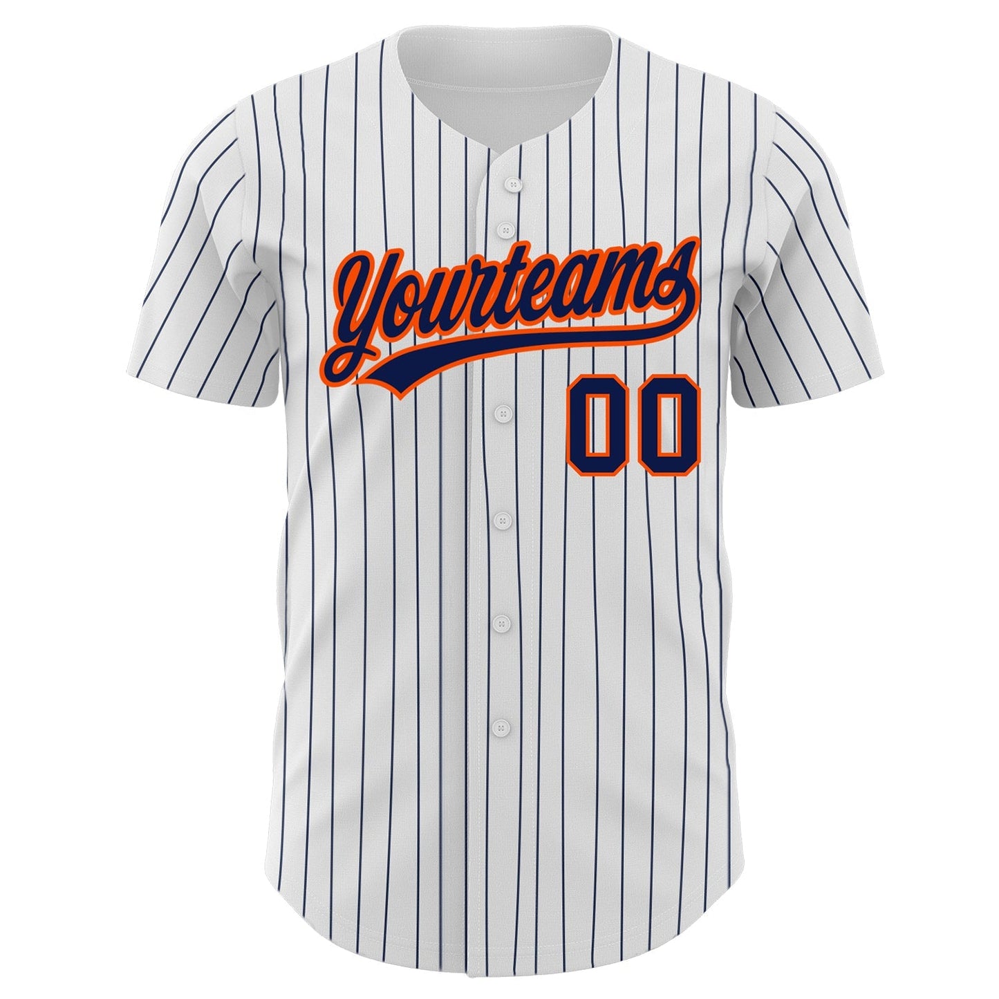 Custom White Navy Pinstripe Navy-Orange Authentic Baseball Jersey baseball jersey product view 2