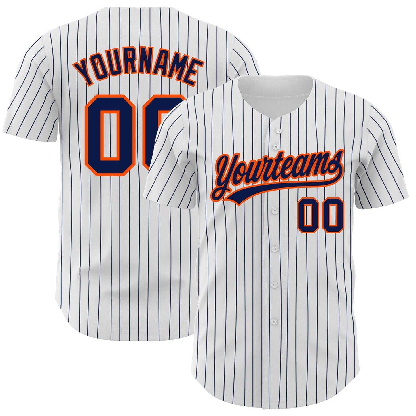 Custom White Navy Pinstripe Navy-Orange Authentic Baseball Jersey baseball jersey product view 1