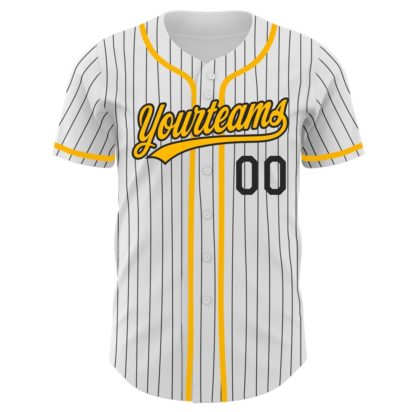 Custom White Black Pinstripe Gold Authentic Baseball Jersey baseball jersey product view 2