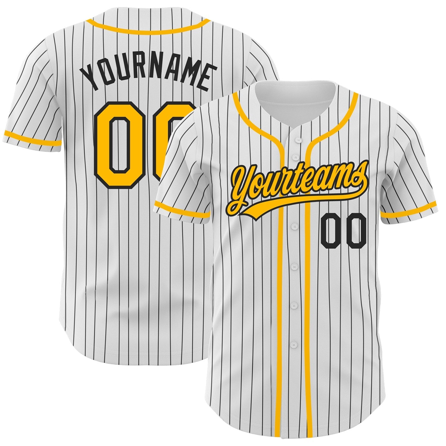Custom White Black Pinstripe Gold Authentic Baseball Jersey baseball jersey product view 1