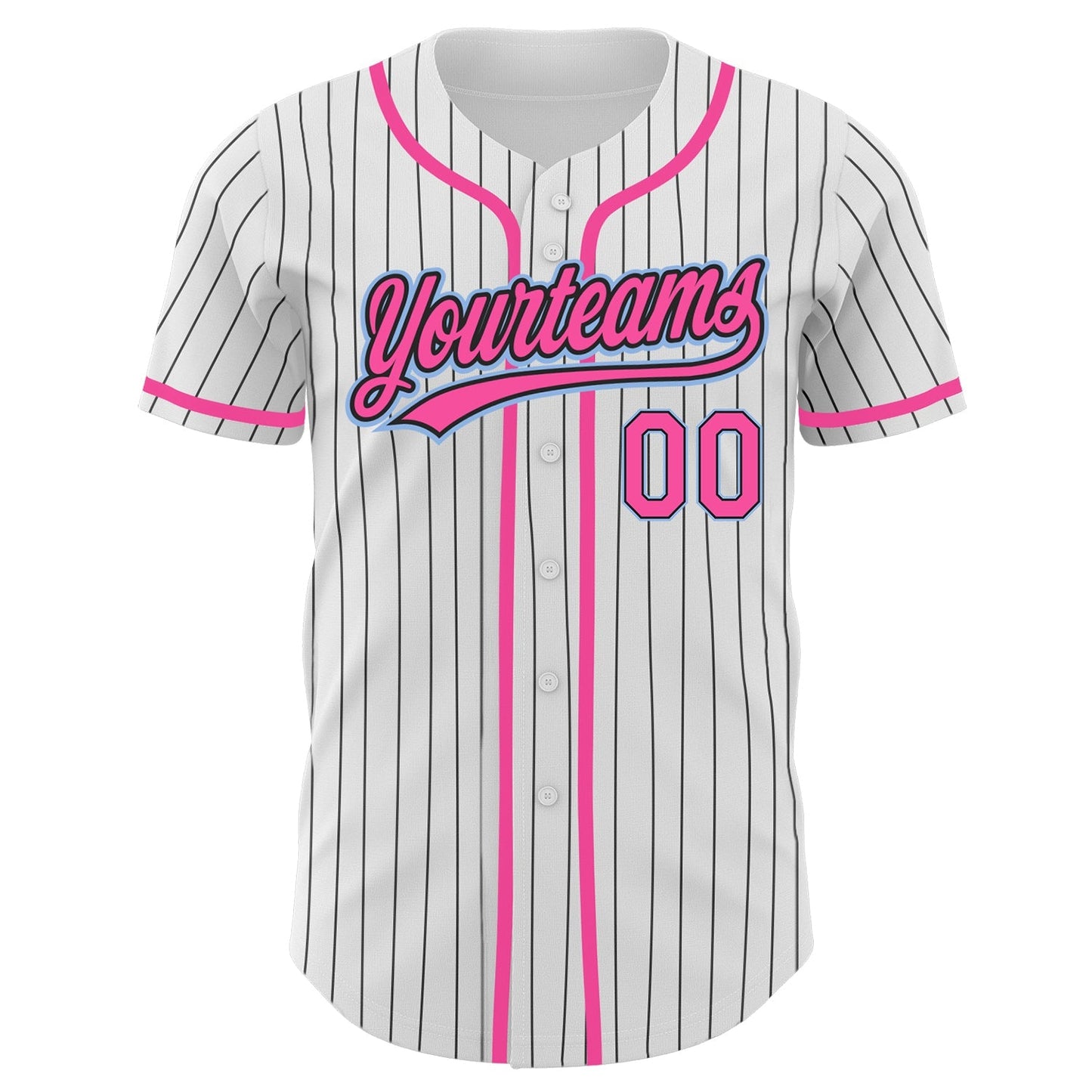 Custom White Black Pinstripe Pink-Light Blue Authentic Baseball Jersey baseball jersey product view 2