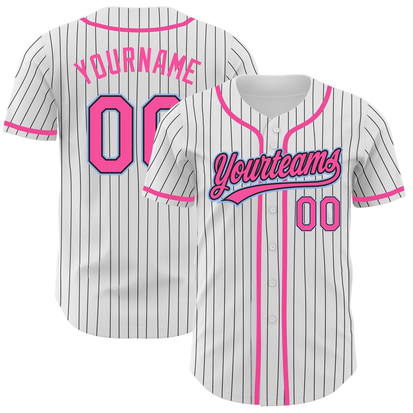 Custom White Black Pinstripe Pink-Light Blue Authentic Baseball Jersey baseball jersey product view 1