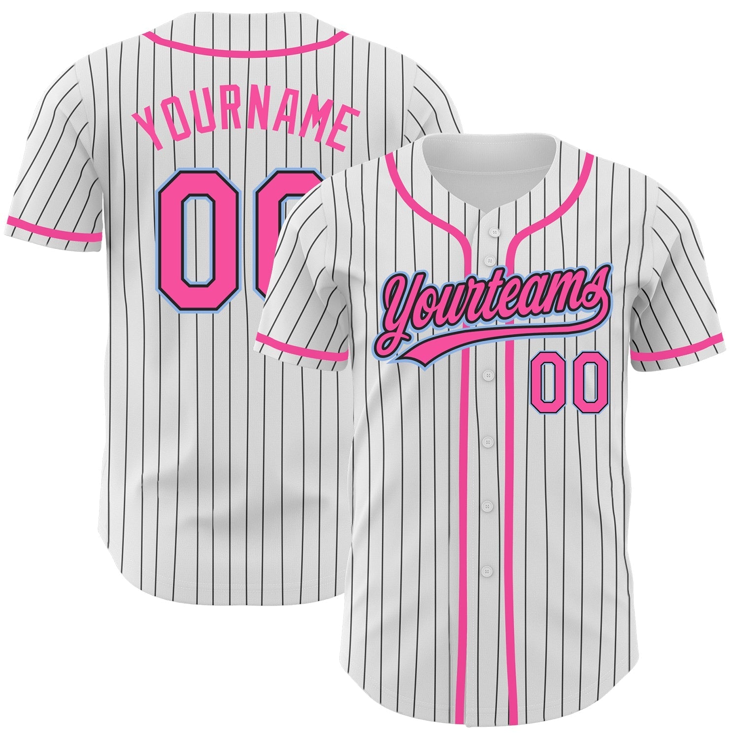 Custom White Black Pinstripe Pink-Light Blue Authentic Baseball Jersey baseball jersey product view 1