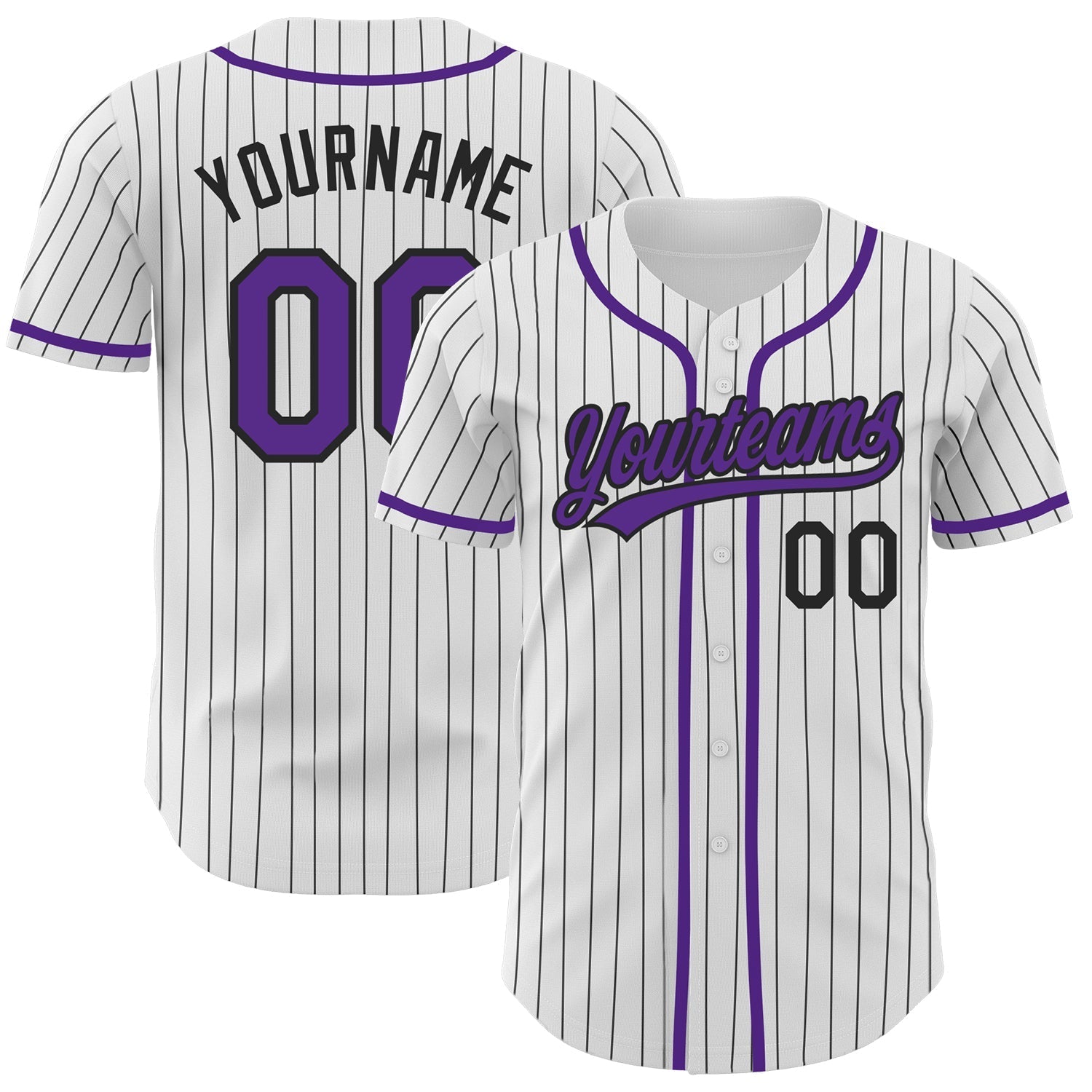 Custom White Black Pinstripe Purple Authentic Baseball Jersey baseball jersey product view 1