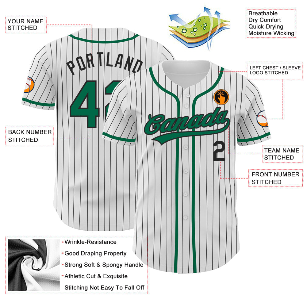 Custom White Black Pinstripe Kelly Green Authentic Baseball Jersey baseball jersey product view 3