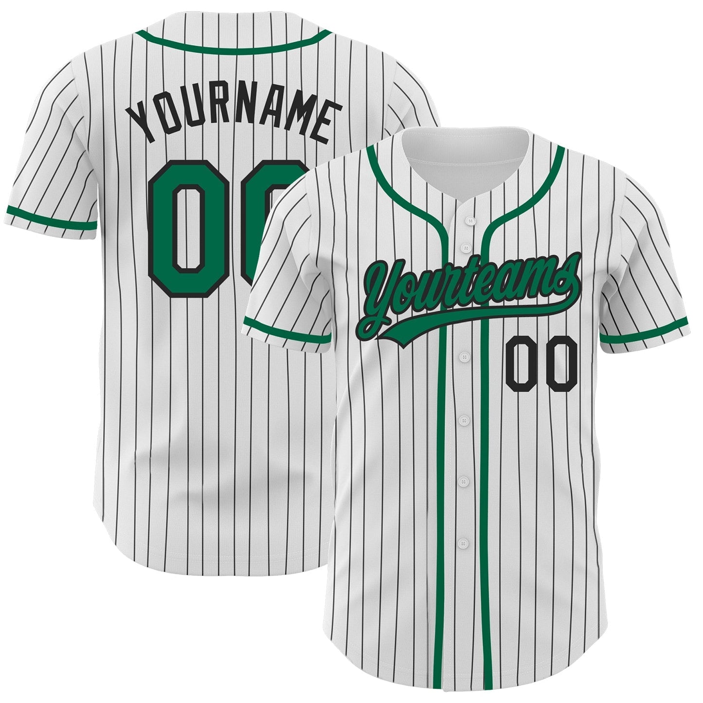 Custom White Black Pinstripe Kelly Green Authentic Baseball Jersey baseball jersey product view 1