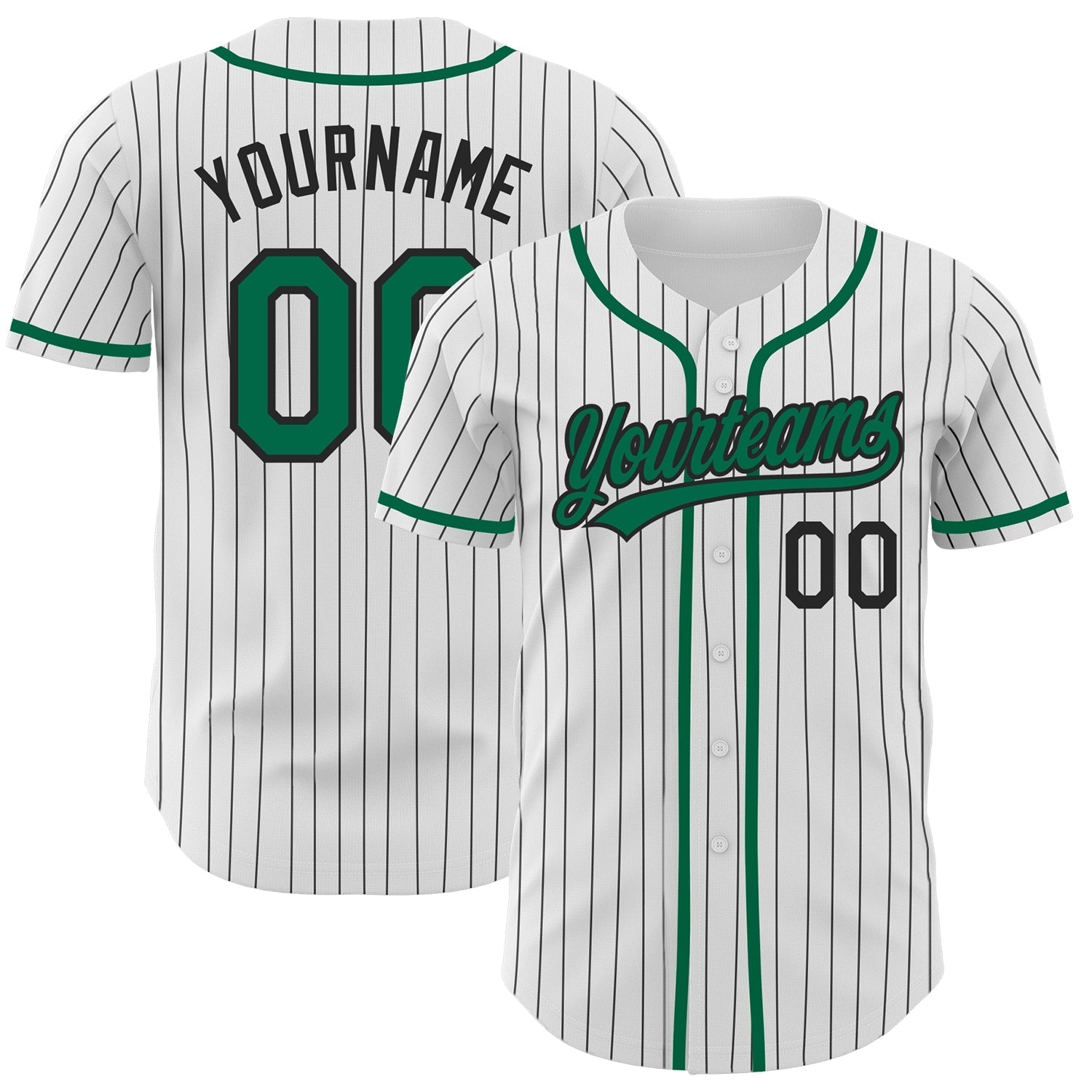 Custom White Black Pinstripe Kelly Green Authentic Baseball Jersey baseball jersey product view 1