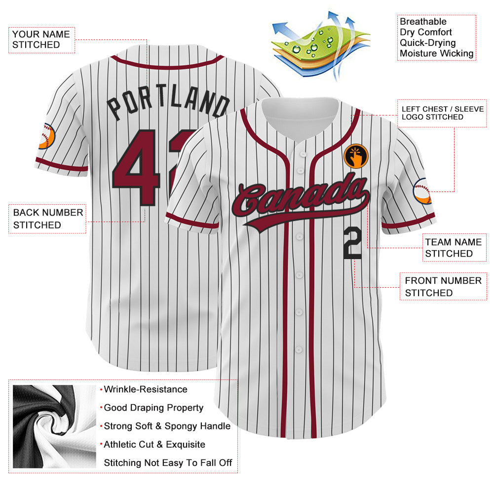 Custom White Black Pinstripe Crimson Authentic Baseball Jersey baseball jersey product view 3