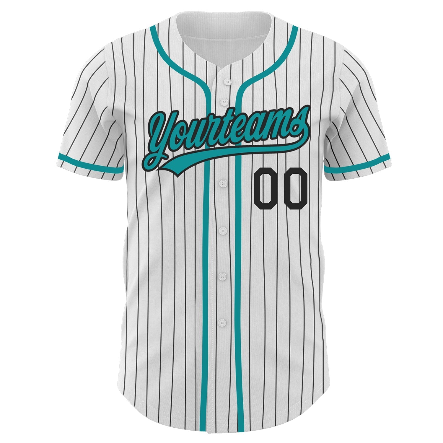Custom White Black Pinstripe Teal Authentic Baseball Jersey baseball jersey product view 2