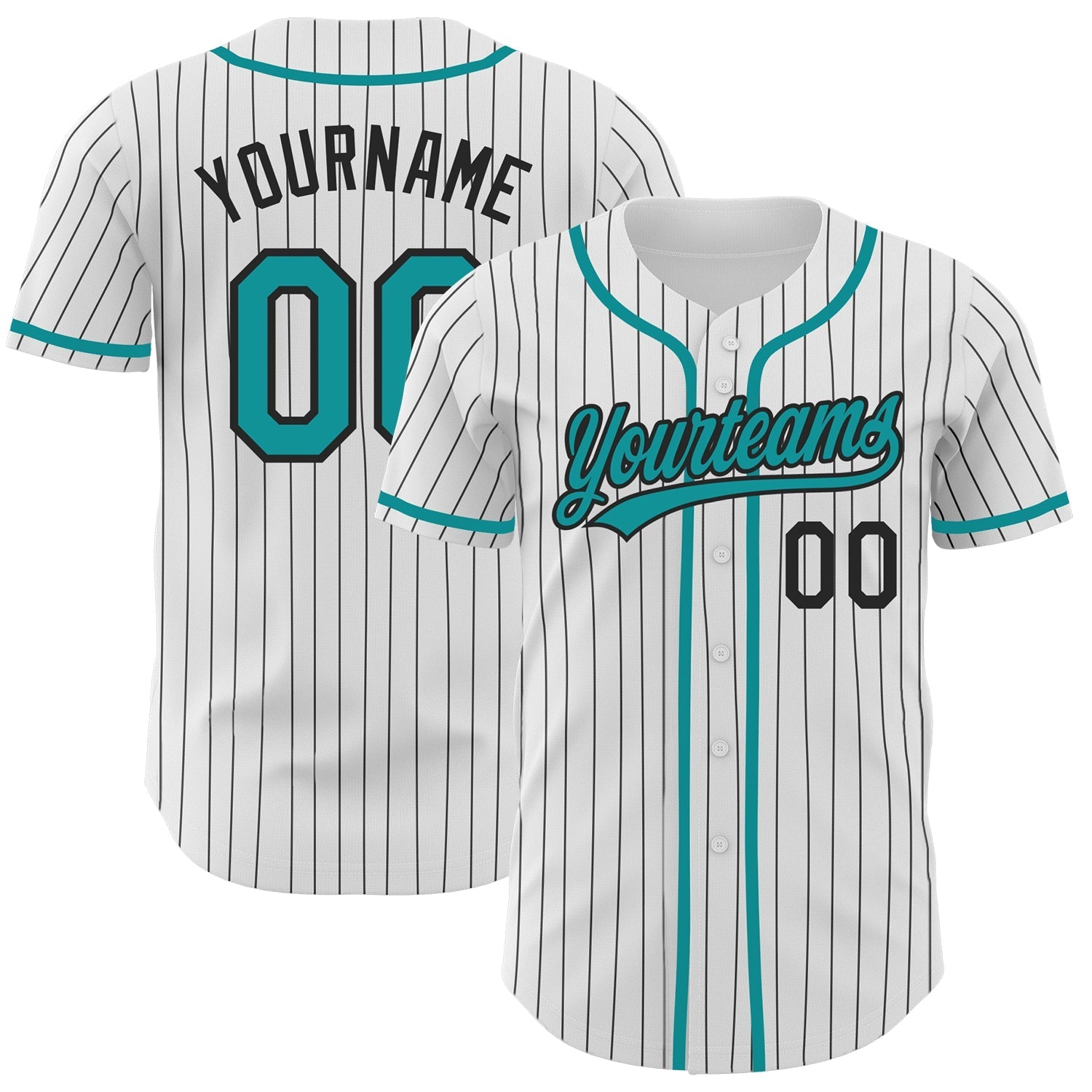Custom White Black Pinstripe Teal Authentic Baseball Jersey baseball jersey product view 1