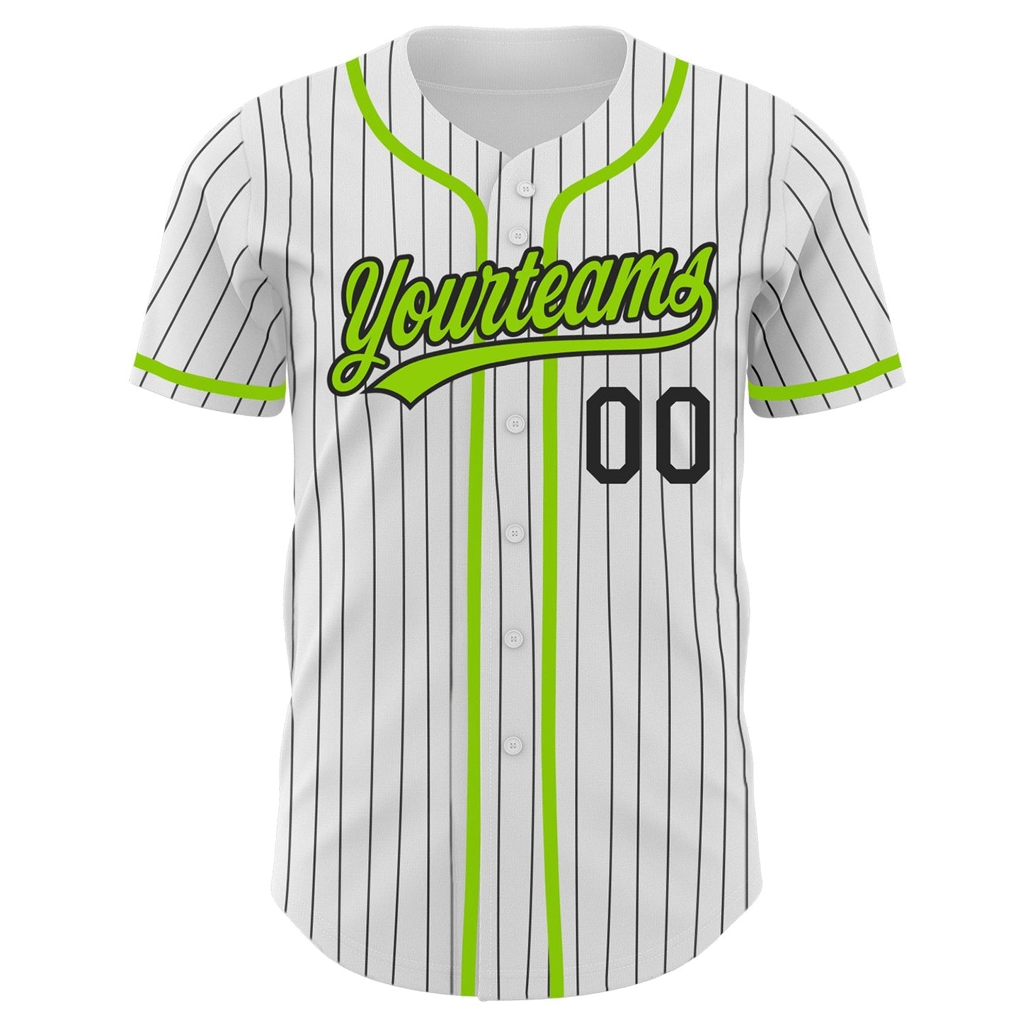 Custom White Black Pinstripe Neon Green Authentic Baseball Jersey baseball jersey product view 2