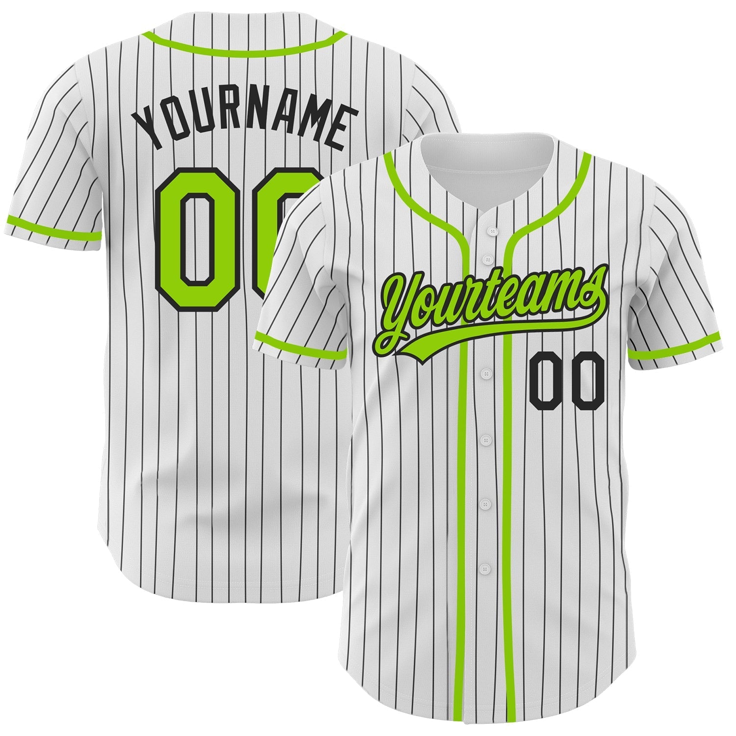 Custom White Black Pinstripe Neon Green Authentic Baseball Jersey baseball jersey product view 1