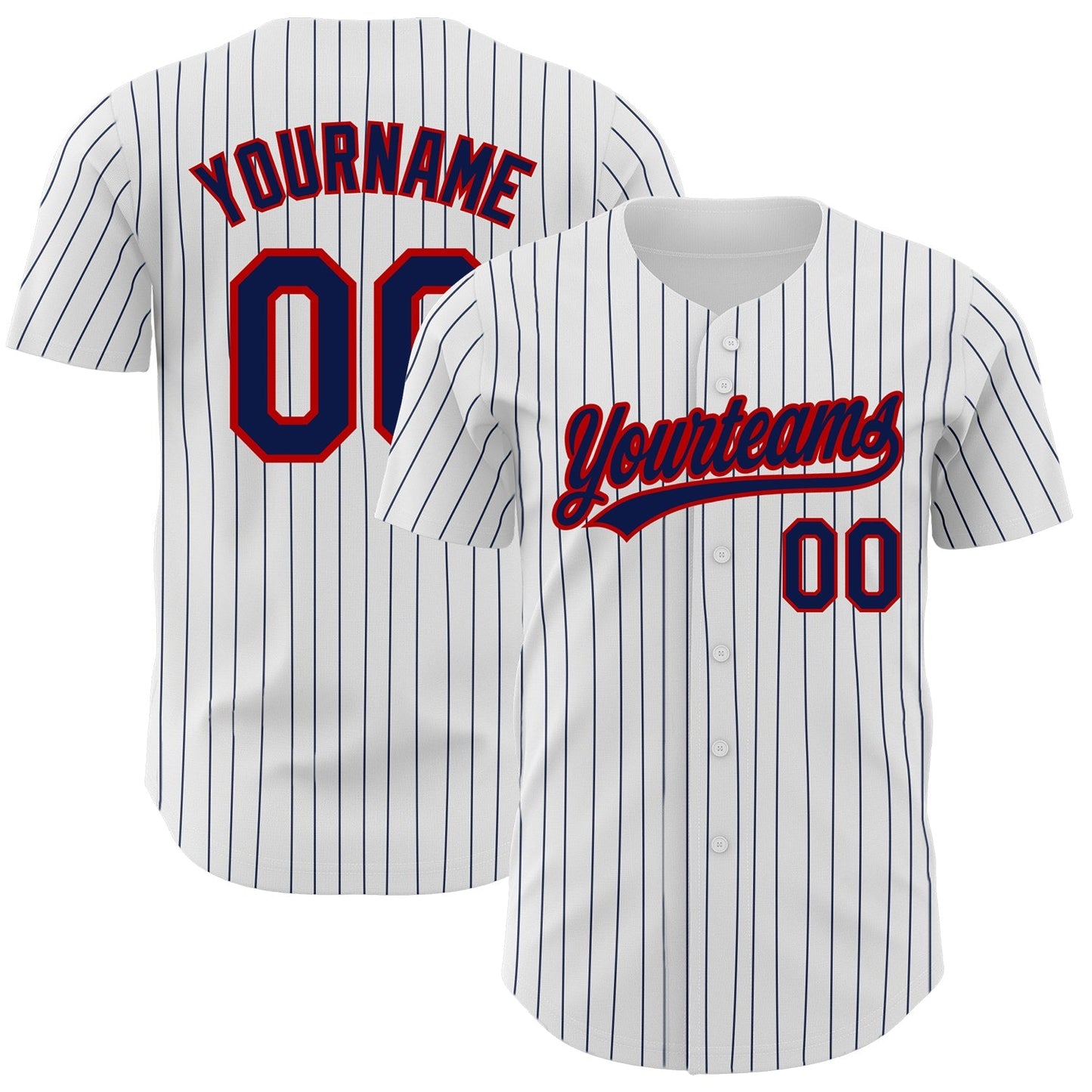 Custom White Navy Pinstripe Navy-Red Authentic Baseball Jersey baseball jersey product view 1