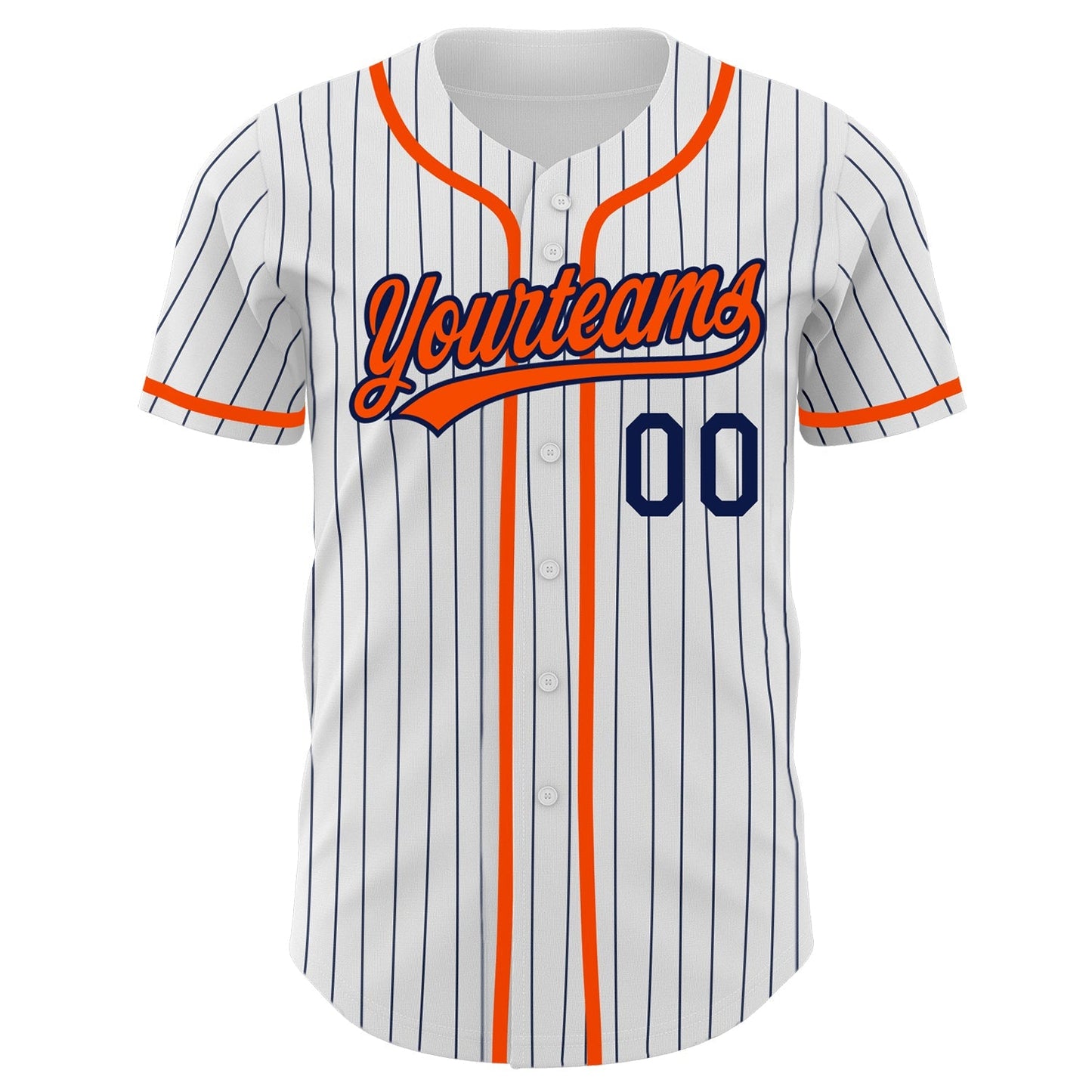 Custom White Navy Pinstripe Orange Authentic Baseball Jersey baseball jersey product view 2