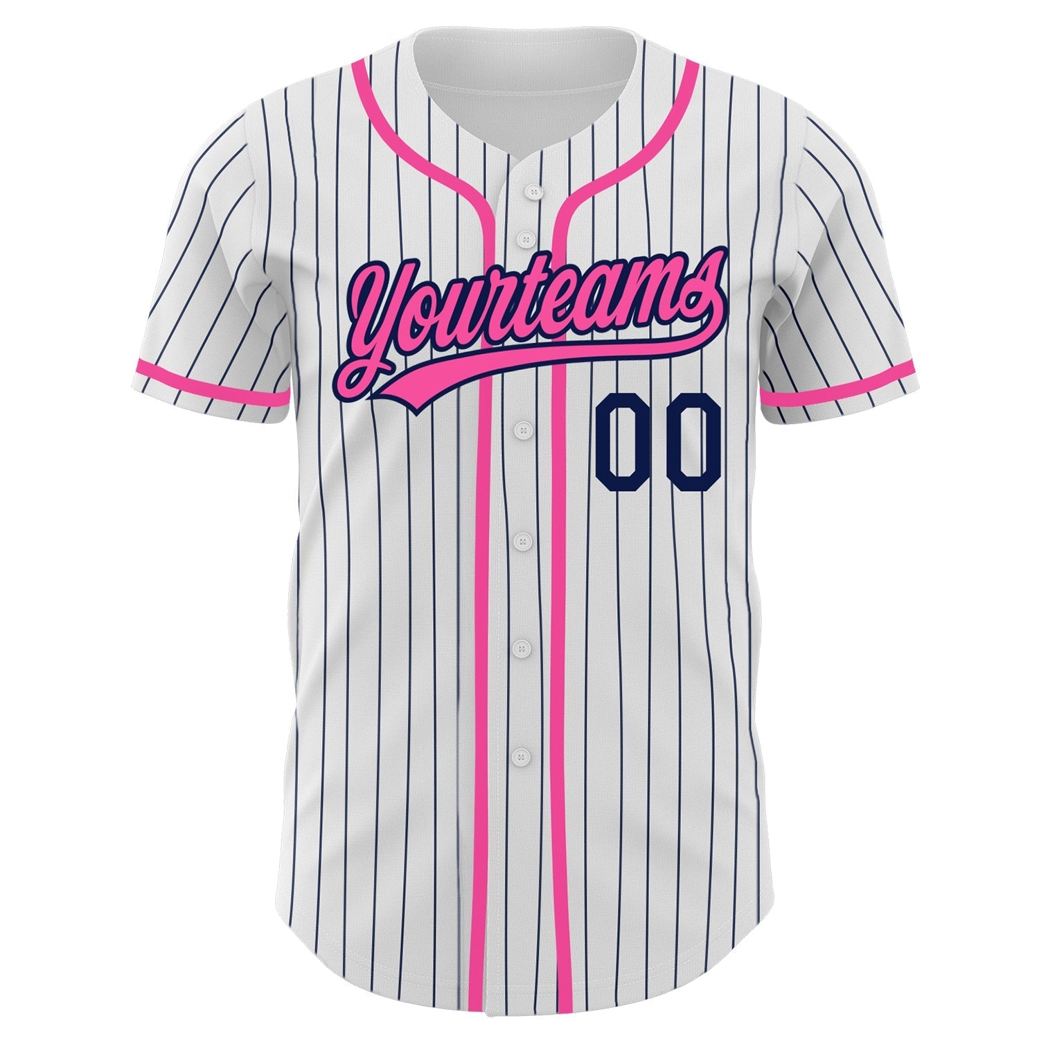 Custom White Navy Pinstripe Pink Authentic Baseball Jersey baseball jersey product view 2