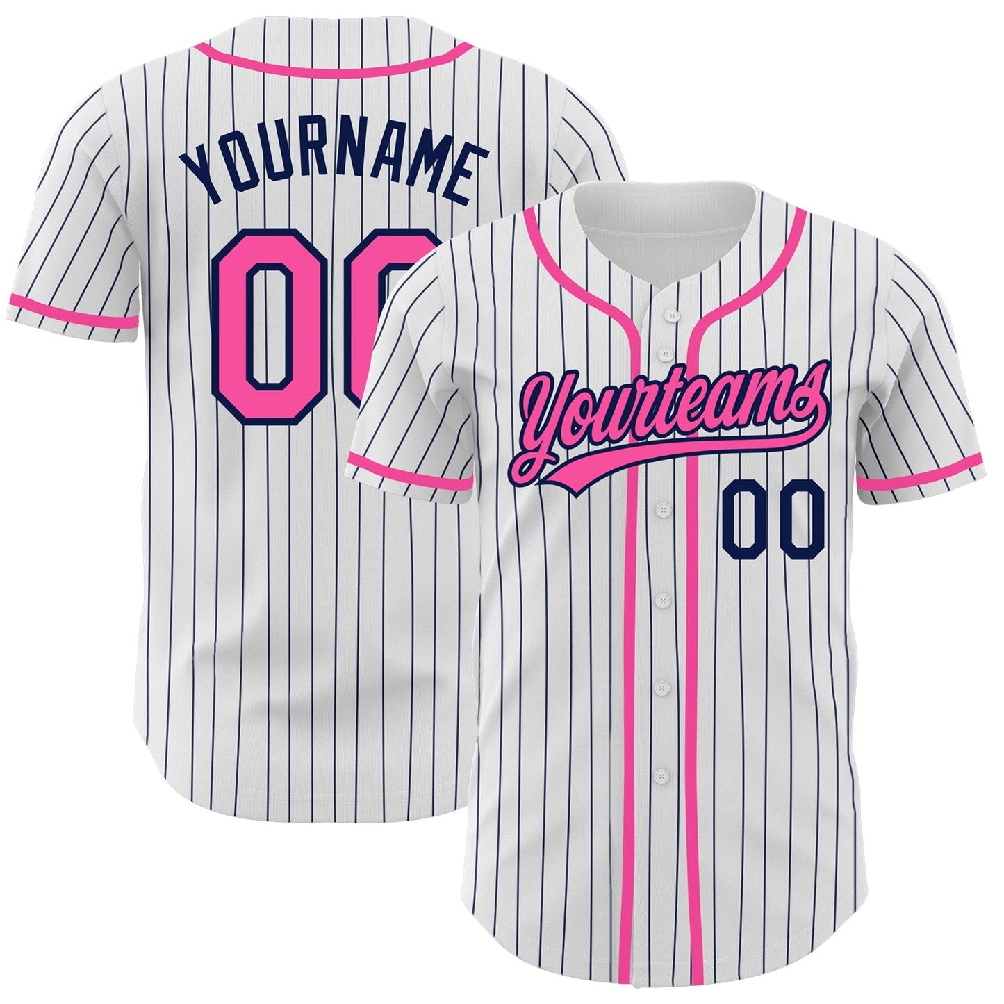 Custom White Navy Pinstripe Pink Authentic Baseball Jersey baseball jersey product view 1