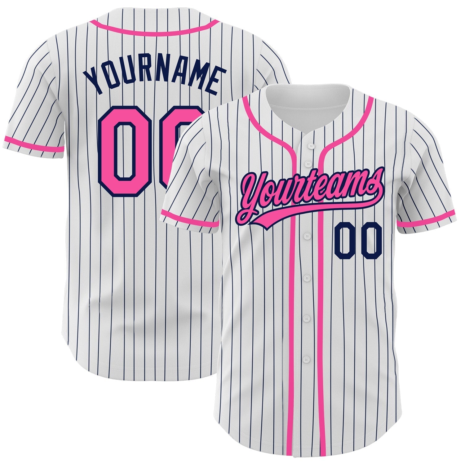 Custom White Navy Pinstripe Pink Authentic Baseball Jersey baseball jersey product view 1