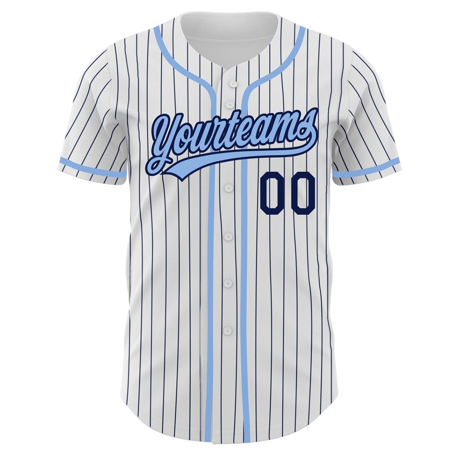Custom White Navy Pinstripe Light Blue Authentic Baseball Jersey baseball jersey product view 2