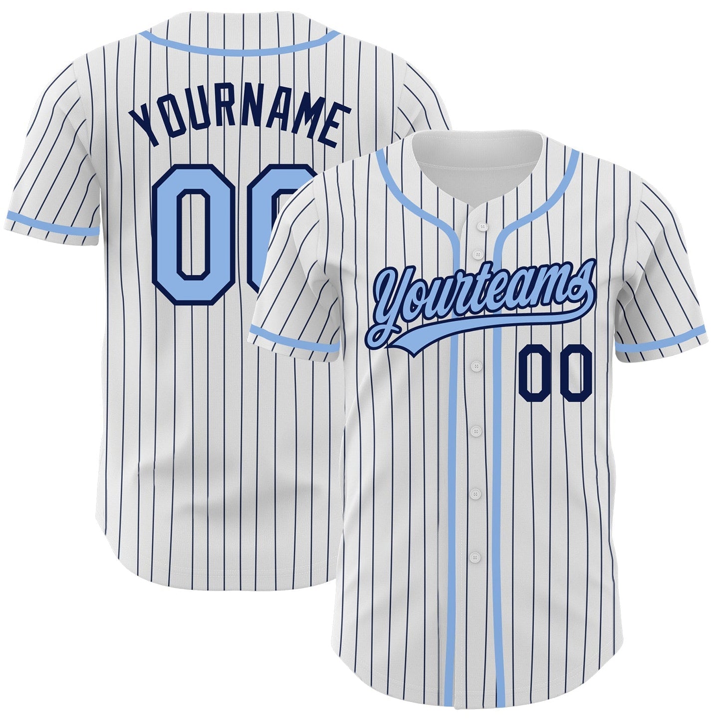 Custom White Navy Pinstripe Light Blue Authentic Baseball Jersey baseball jersey product view 1