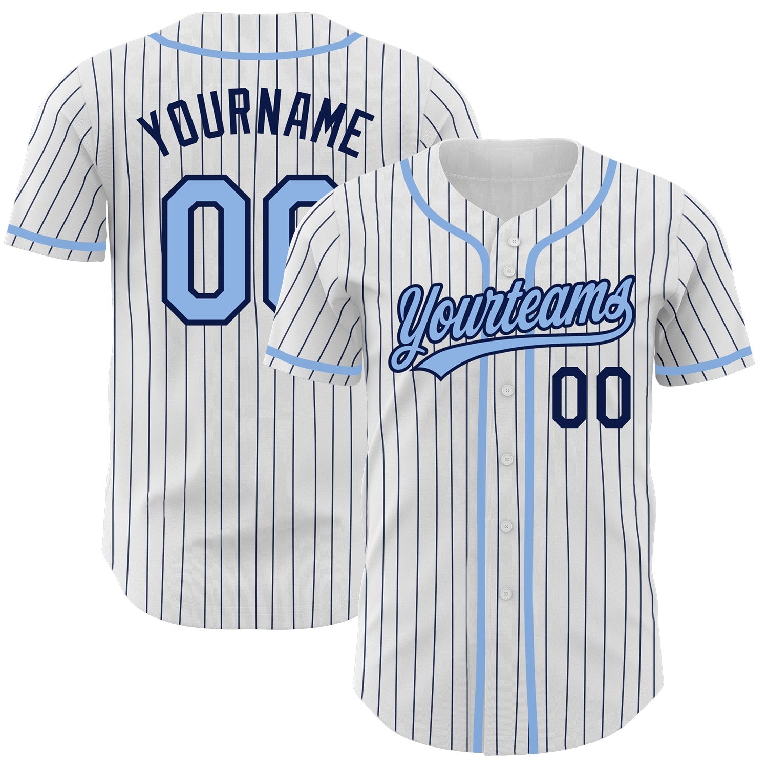 Custom White Navy Pinstripe Light Blue Authentic Baseball Jersey baseball jersey product view 1