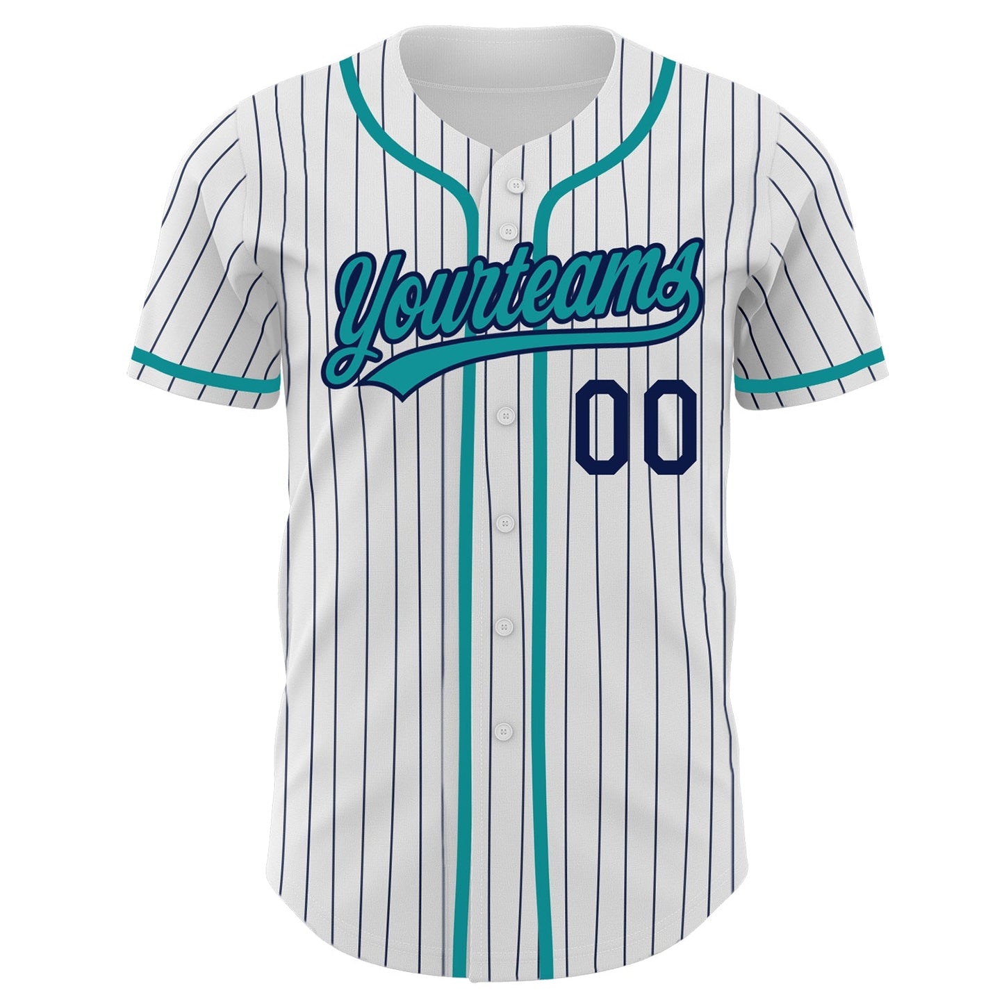 Custom White Navy Pinstripe Teal Authentic Baseball Jersey baseball jersey product view 2