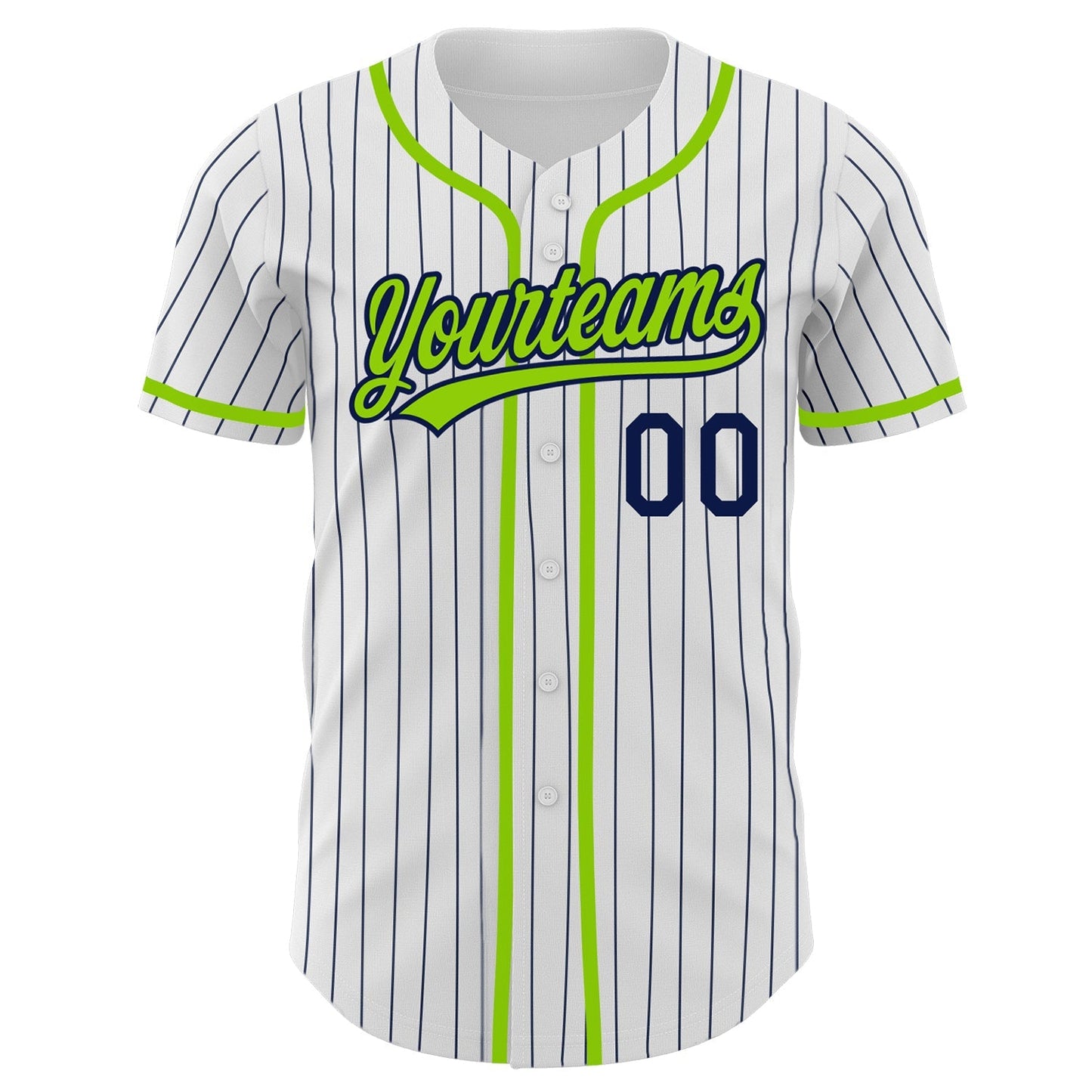 Custom White Navy Pinstripe Neon Green Authentic Baseball Jersey baseball jersey product view 2