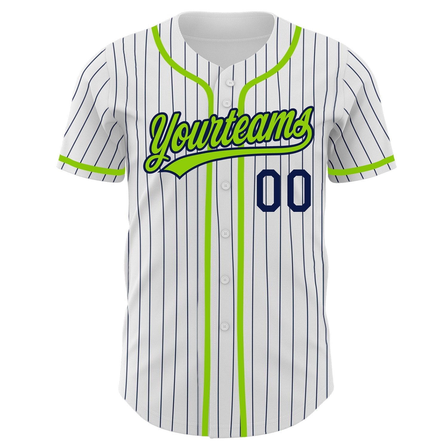 Custom White Navy Pinstripe Neon Green Authentic Baseball Jersey baseball jersey product view 2