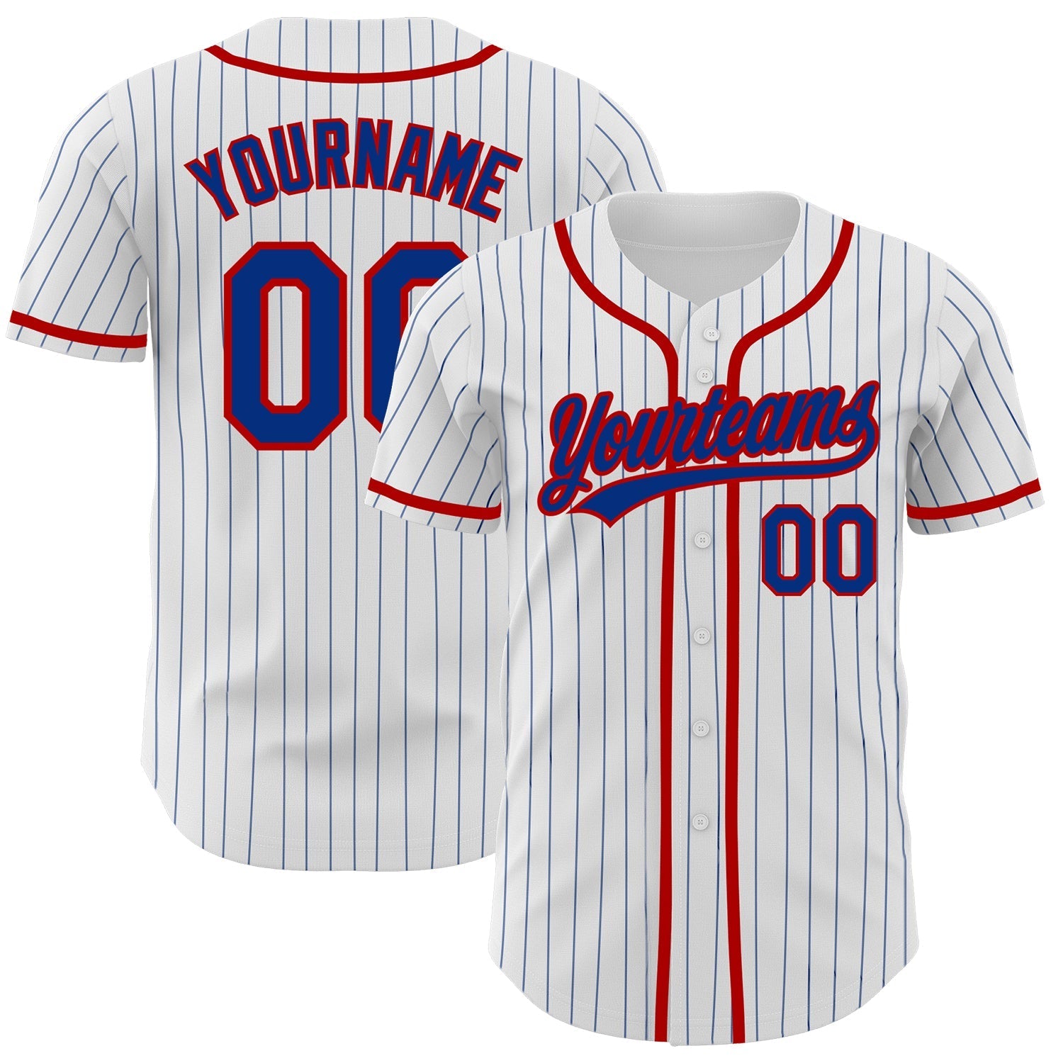 Custom White Royal Pinstripe Royal-Red Authentic Baseball Jersey baseball jersey product view 1