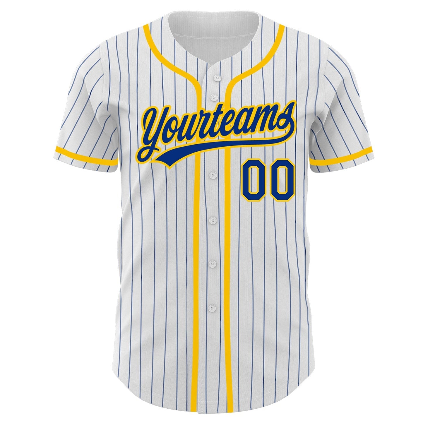 Custom White Royal Pinstripe Royal-Yellow Authentic Baseball Jersey baseball jersey product view 2