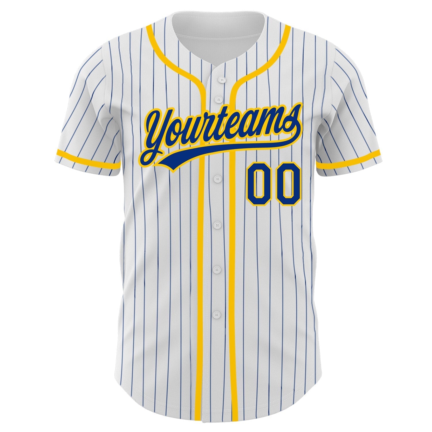 Custom White Royal Pinstripe Royal-Yellow Authentic Baseball Jersey baseball jersey product view 2