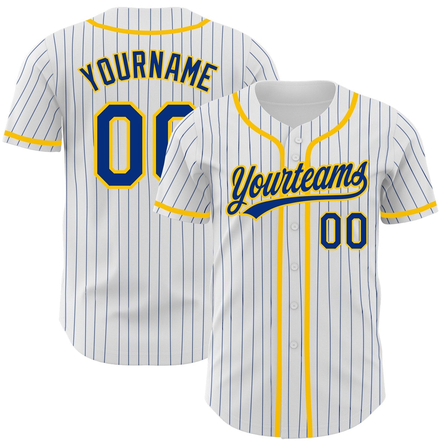 Custom White Royal Pinstripe Royal-Yellow Authentic Baseball Jersey baseball jersey product view 1