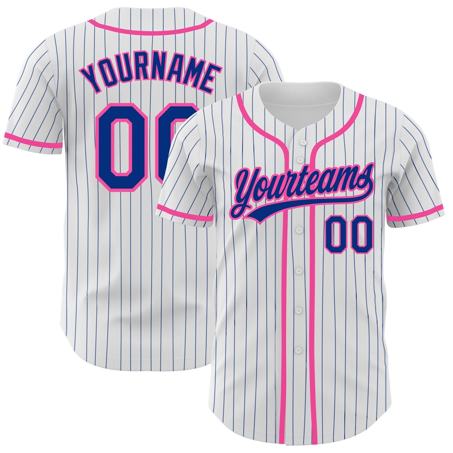 Custom White Royal Pinstripe Royal-Pink Authentic Baseball Jersey baseball jersey product view 1