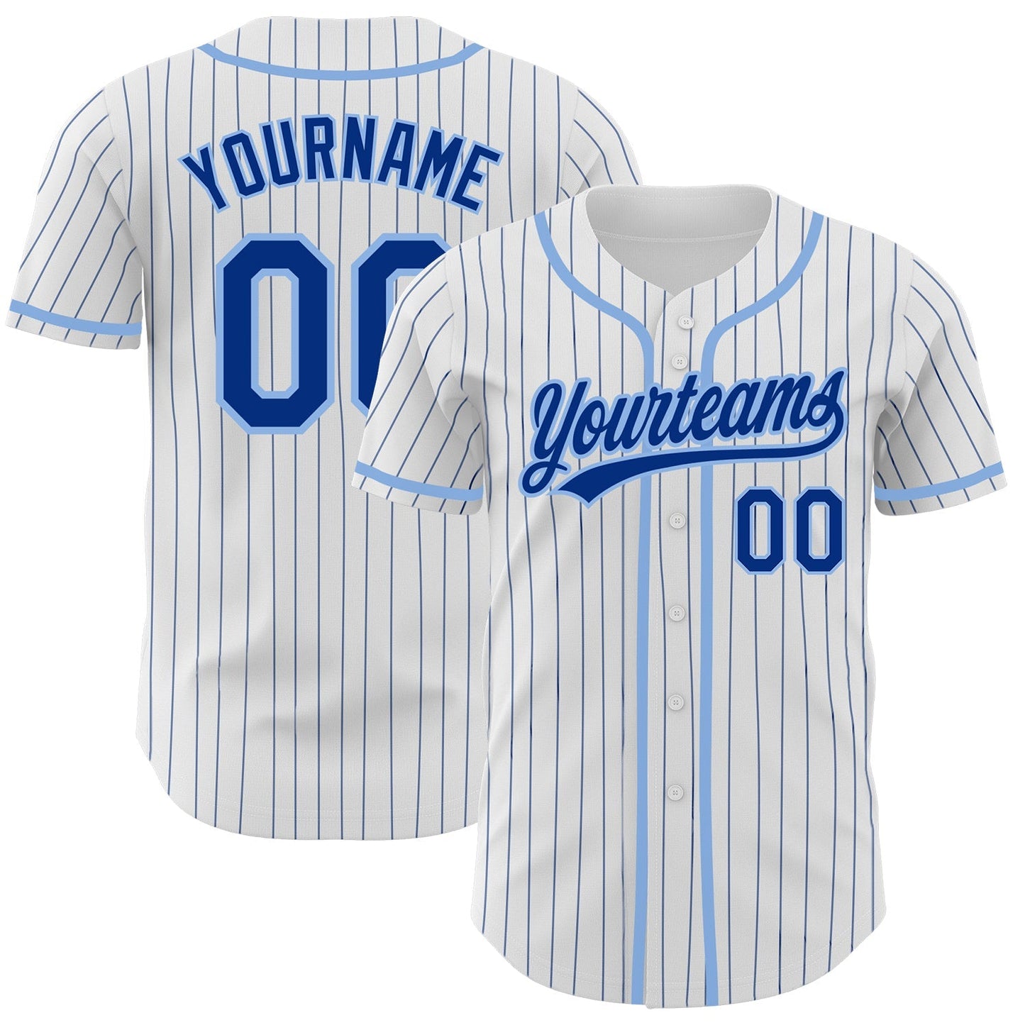Custom White Royal Pinstripe Royal-Light Blue Authentic Baseball Jersey baseball jersey product view 1