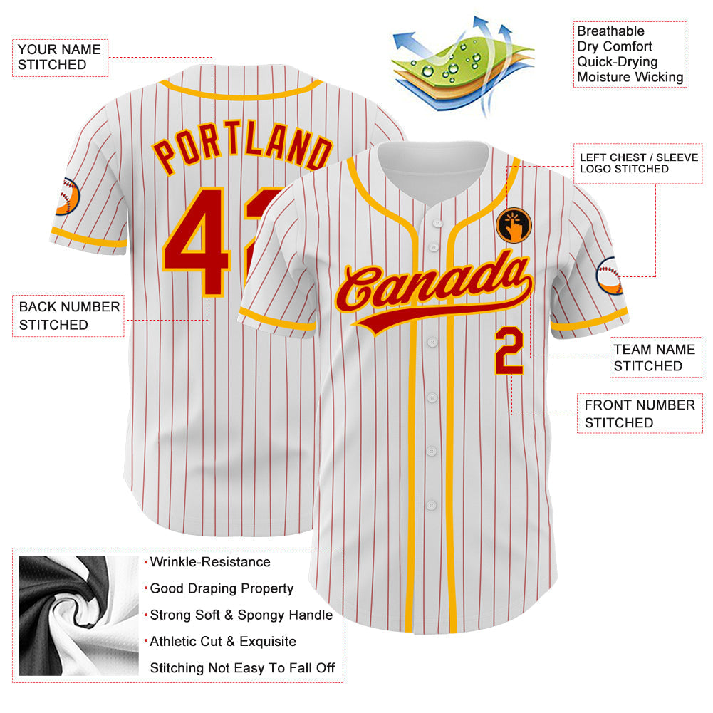 Custom White Red Pinstripe Red-Light Blue Authentic Baseball Jersey baseball jersey product view 3