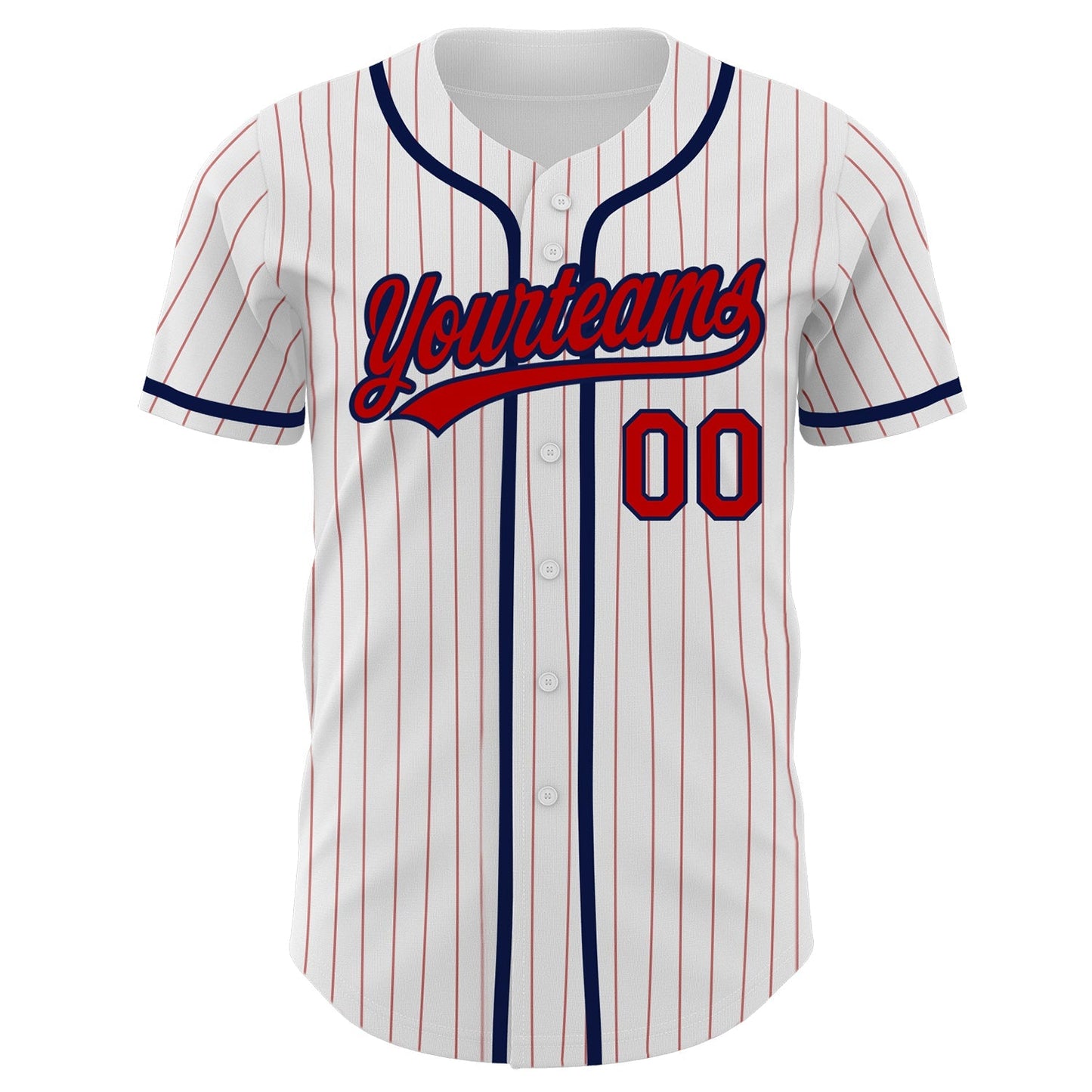 Custom White Red Pinstripe Red-Navy Authentic Baseball Jersey baseball jersey product view 2