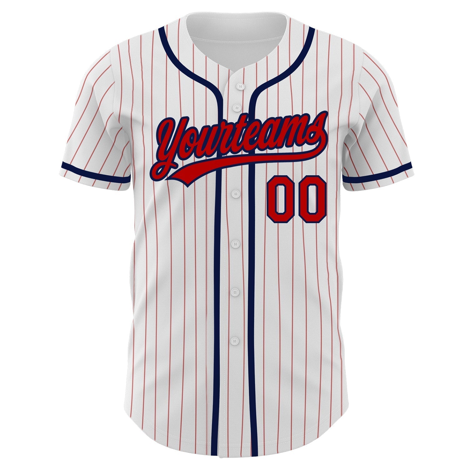 Custom White Red Pinstripe Red-Navy Authentic Baseball Jersey baseball jersey product view 2